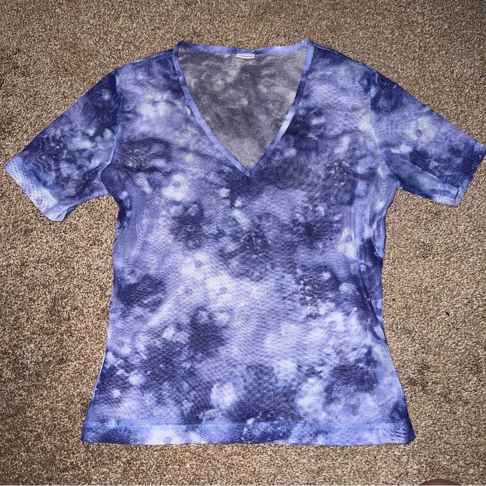 Women's Blue Tie-Dye V-Neck Top